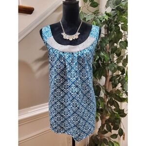 Gap Women Blue & White Polyester Scoop Neck Sleeveless Casual Top Blouse Size XL